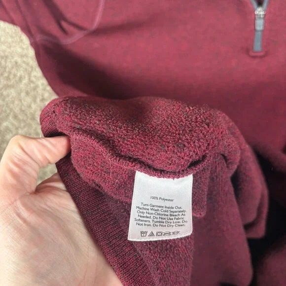 Eddie Bauer Mens TXL Quarter Zip Fleece Pullover Burgundy Marled Sweater Knit - Picture 7 of 9